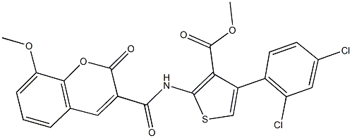 methyl 4-(2,4-dichlorophenyl)-2-{[(8-methoxy-2-oxo-2H-chromen-3-yl)carbonyl]amino}-3-thiophenecarboxylate Struktur