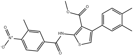 methyl 4-(3,4-dimethylphenyl)-2-({4-nitro-3-methylbenzoyl}amino)thiophene-3-carboxylate Struktur