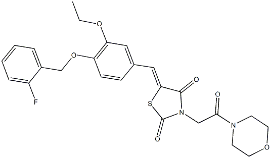 5-{3-ethoxy-4-[(2-fluorobenzyl)oxy]benzylidene}-3-[2-(4-morpholinyl)-2-oxoethyl]-1,3-thiazolidine-2,4-dione Struktur