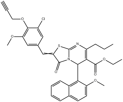 ethyl 2-[3-chloro-5-methoxy-4-(2-propynyloxy)benzylidene]-5-(2-methoxy-1-naphthyl)-3-oxo-7-propyl-2,3-dihydro-5H-[1,3]thiazolo[3,2-a]pyrimidine-6-carboxylate Struktur