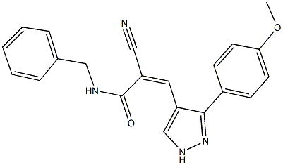 N-benzyl-2-cyano-3-[3-(4-methoxyphenyl)-1H-pyrazol-4-yl]acrylamide Struktur