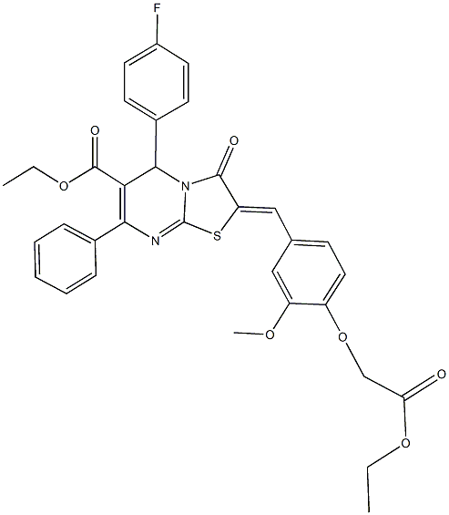 ethyl 2-[4-(2-ethoxy-2-oxoethoxy)-3-methoxybenzylidene]-5-(4-fluorophenyl)-3-oxo-7-phenyl-2,3-dihydro-5H-[1,3]thiazolo[3,2-a]pyrimidine-6-carboxylate Struktur