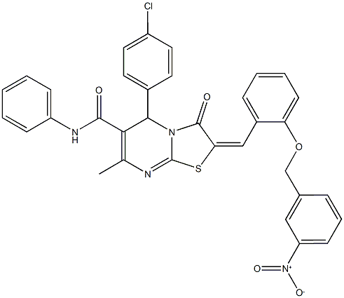 5-(4-chlorophenyl)-2-[2-({3-nitrobenzyl}oxy)benzylidene]-7-methyl-3-oxo-N-phenyl-2,3-dihydro-5H-[1,3]thiazolo[3,2-a]pyrimidine-6-carboxamide Struktur