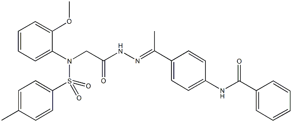 N-{4-[N-({2-methoxy[(4-methylphenyl)sulfonyl]anilino}acetyl)ethanehydrazonoyl]phenyl}benzamide Struktur