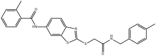 2-methyl-N-[2-({2-[(4-methylbenzyl)amino]-2-oxoethyl}sulfanyl)-1,3-benzothiazol-6-yl]benzamide Struktur