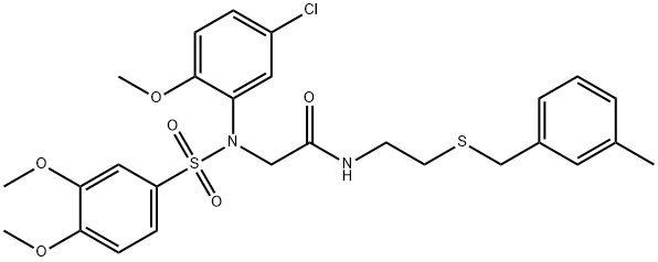 2-{5-chloro[(3,4-dimethoxyphenyl)sulfonyl]-2-methoxyanilino}-N-{2-[(3-methylbenzyl)sulfanyl]ethyl}acetamide Struktur