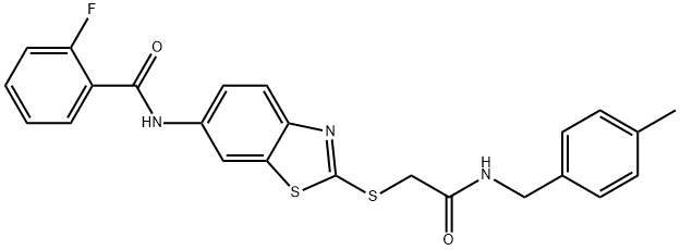 2-fluoro-N-[2-({2-[(4-methylbenzyl)amino]-2-oxoethyl}sulfanyl)-1,3-benzothiazol-6-yl]benzamide Struktur