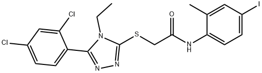 2-{[5-(2,4-dichlorophenyl)-4-ethyl-4H-1,2,4-triazol-3-yl]sulfanyl}-N-(4-iodo-2-methylphenyl)acetamide Struktur