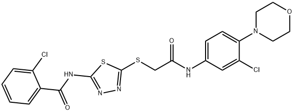 2-chloro-N-[5-({2-[3-chloro-4-(4-morpholinyl)anilino]-2-oxoethyl}sulfanyl)-1,3,4-thiadiazol-2-yl]benzamide Struktur