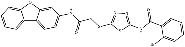 2-bromo-N-(5-{[2-(dibenzo[b,d]furan-3-ylamino)-2-oxoethyl]sulfanyl}-1,3,4-thiadiazol-2-yl)benzamide Struktur