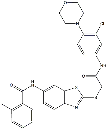 N-[2-({2-[3-chloro-4-(4-morpholinyl)anilino]-2-oxoethyl}sulfanyl)-1,3-benzothiazol-6-yl]-2-methylbenzamide Struktur