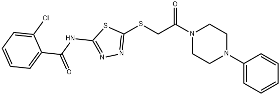 2-chloro-N-(5-{[2-oxo-2-(4-phenyl-1-piperazinyl)ethyl]sulfanyl}-1,3,4-thiadiazol-2-yl)benzamide Struktur