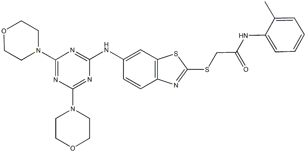 2-({6-[(4,6-dimorpholin-4-yl-1,3,5-triazin-2-yl)amino]-1,3-benzothiazol-2-yl}sulfanyl)-N-(2-methylphenyl)acetamide Struktur