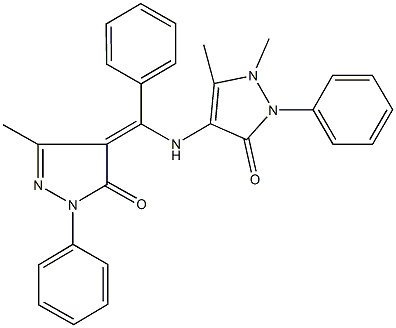 1,5-dimethyl-4-{[(3-methyl-5-oxo-1-phenyl-1,5-dihydro-4H-pyrazol-4-ylidene)(phenyl)methyl]amino}-2-phenyl-1,2-dihydro-3H-pyrazol-3-one Struktur