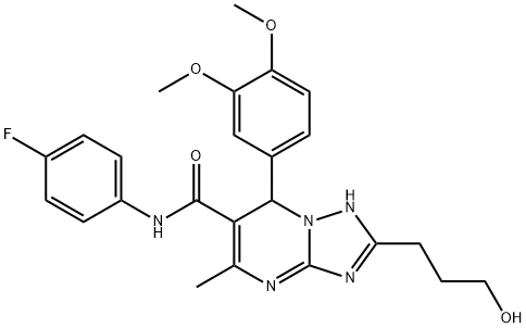 7-(3,4-dimethoxyphenyl)-N-(4-fluorophenyl)-2-(3-hydroxypropyl)-5-methyl-4,7-dihydro[1,2,4]triazolo[1,5-a]pyrimidine-6-carboxamide Struktur