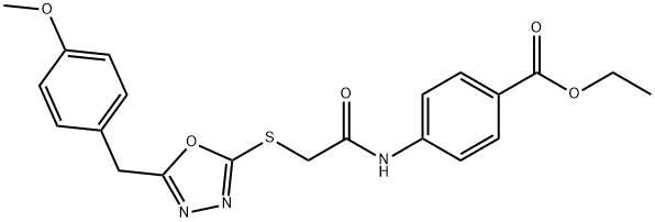 ethyl 4-[({[5-(4-methoxybenzyl)-1,3,4-oxadiazol-2-yl]sulfanyl}acetyl)amino]benzoate Struktur