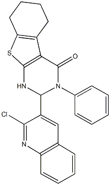 2-(2-chloro-3-quinolinyl)-3-phenyl-2,3,5,6,7,8-hexahydro[1]benzothieno[2,3-d]pyrimidin-4(1H)-one Struktur