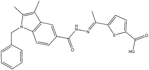 5-{N-[(1-benzyl-2,3-dimethyl-1H-indol-5-yl)carbonyl]ethanehydrazonoyl}-2-thiophenecarboxylic acid Struktur