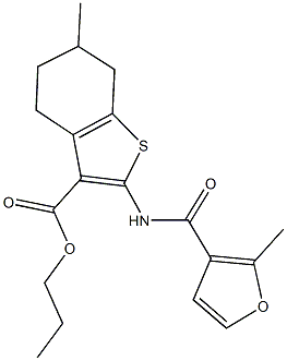 propyl 6-methyl-2-[(2-methyl-3-furoyl)amino]-4,5,6,7-tetrahydro-1-benzothiophene-3-carboxylate Struktur