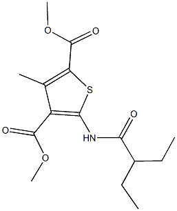 dimethyl 5-[(2-ethylbutanoyl)amino]-3-methyl-2,4-thiophenedicarboxylate Struktur