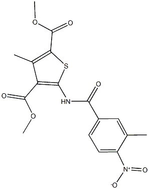 dimethyl 5-({4-nitro-3-methylbenzoyl}amino)-3-methyl-2,4-thiophenedicarboxylate Struktur