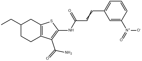 6-ethyl-2-[(3-{3-nitrophenyl}acryloyl)amino]-4,5,6,7-tetrahydro-1-benzothiophene-3-carboxamide Struktur