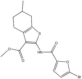 methyl 2-[(5-bromo-2-furoyl)amino]-6-methyl-4,5,6,7-tetrahydro-1-benzothiophene-3-carboxylate Struktur