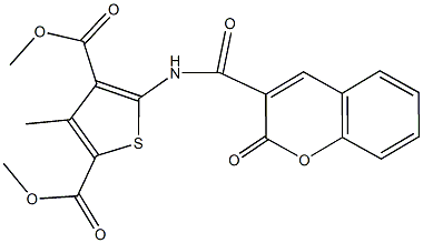 dimethyl 3-methyl-5-{[(2-oxo-2H-chromen-3-yl)carbonyl]amino}-2,4-thiophenedicarboxylate Struktur