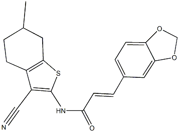 3-(1,3-benzodioxol-5-yl)-N-(3-cyano-6-methyl-4,5,6,7-tetrahydro-1-benzothien-2-yl)acrylamide Struktur