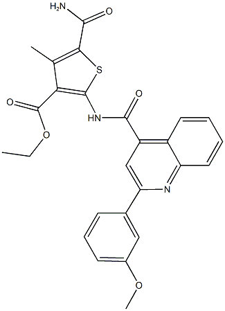 ethyl 5-(aminocarbonyl)-2-({[2-(3-methoxyphenyl)-4-quinolinyl]carbonyl}amino)-4-methyl-3-thiophenecarboxylate Struktur