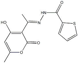 N'-[1-(4-hydroxy-6-methyl-2-oxo-2H-pyran-3-yl)ethylidene]-2-thiophenecarbohydrazide Struktur