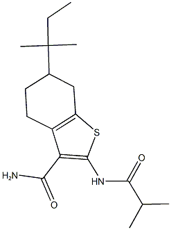 2-(isobutyrylamino)-6-tert-pentyl-4,5,6,7-tetrahydro-1-benzothiophene-3-carboxamide Struktur