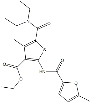 ethyl 5-[(diethylamino)carbonyl]-4-methyl-2-[(5-methyl-2-furoyl)amino]-3-thiophenecarboxylate Struktur