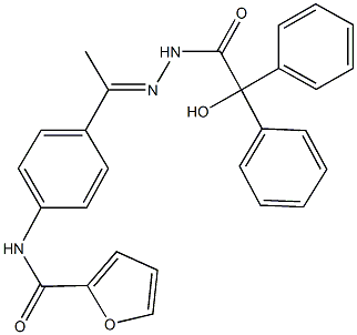 N-(4-{N-[hydroxy(diphenyl)acetyl]ethanehydrazonoyl}phenyl)-2-furamide Struktur