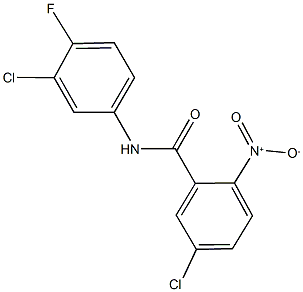 5-chloro-N-(3-chloro-4-fluorophenyl)-2-nitrobenzamide Struktur