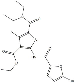 ethyl 2-[(5-bromo-2-furoyl)amino]-5-[(diethylamino)carbonyl]-4-methyl-3-thiophenecarboxylate Struktur