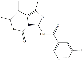 isopropyl 4-ethyl-2-[(3-fluorobenzoyl)amino]-5-methyl-3-thiophenecarboxylate Struktur