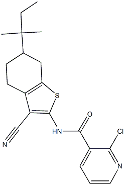 2-chloro-N-(3-cyano-6-tert-pentyl-4,5,6,7-tetrahydro-1-benzothien-2-yl)nicotinamide Struktur