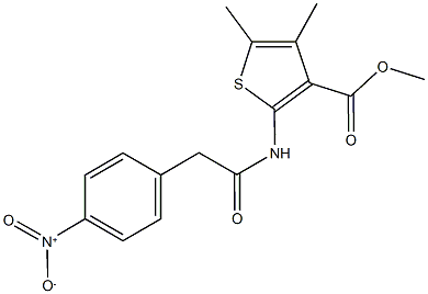 methyl 2-[({4-nitrophenyl}acetyl)amino]-4,5-dimethyl-3-thiophenecarboxylate Struktur