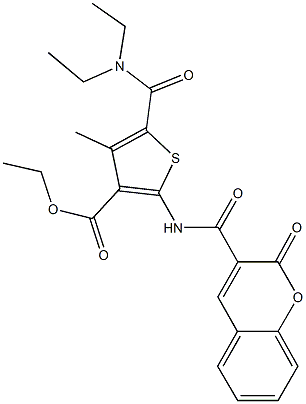 ethyl 5-[(diethylamino)carbonyl]-4-methyl-2-{[(2-oxo-2H-chromen-3-yl)carbonyl]amino}-3-thiophenecarboxylate Struktur