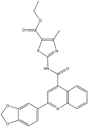 ethyl 2-({[2-(1,3-benzodioxol-5-yl)-4-quinolinyl]carbonyl}amino)-4-methyl-1,3-thiazole-5-carboxylate Struktur