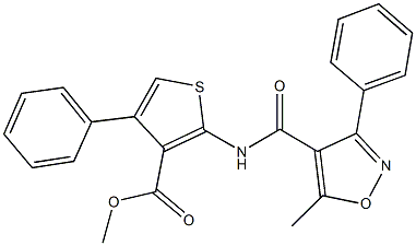 methyl 2-{[(5-methyl-3-phenyl-4-isoxazolyl)carbonyl]amino}-4-phenyl-3-thiophenecarboxylate Struktur