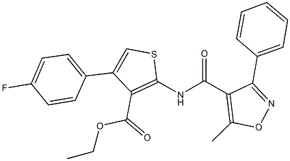 ethyl 4-(4-fluorophenyl)-2-{[(5-methyl-3-phenyl-4-isoxazolyl)carbonyl]amino}-3-thiophenecarboxylate Struktur