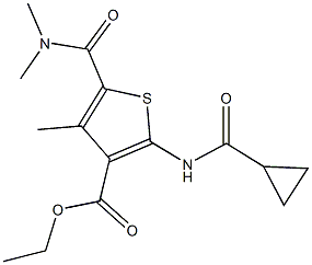 ethyl 2-[(cyclopropylcarbonyl)amino]-5-[(dimethylamino)carbonyl]-4-methyl-3-thiophenecarboxylate Struktur