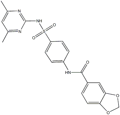 N-(4-{[(4,6-dimethyl-2-pyrimidinyl)amino]sulfonyl}phenyl)-1,3-benzodioxole-5-carboxamide Struktur