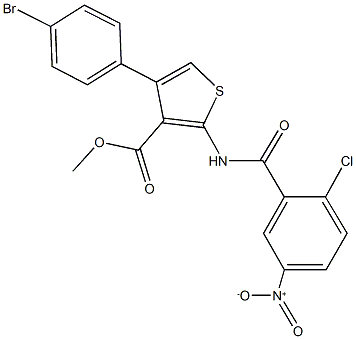 methyl 4-(4-bromophenyl)-2-({2-chloro-5-nitrobenzoyl}amino)-3-thiophenecarboxylate Struktur