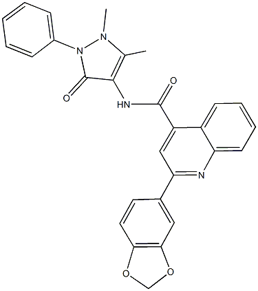 2-(1,3-benzodioxol-5-yl)-N-(1,5-dimethyl-3-oxo-2-phenyl-2,3-dihydro-1H-pyrazol-4-yl)-4-quinolinecarboxamide Struktur