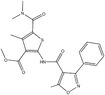 methyl 5-[(dimethylamino)carbonyl]-4-methyl-2-{[(5-methyl-3-phenyl-4-isoxazolyl)carbonyl]amino}-3-thiophenecarboxylate Struktur