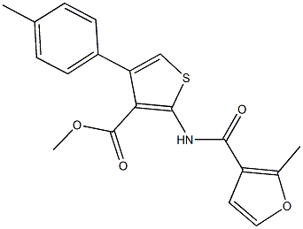 methyl 2-[(2-methyl-3-furoyl)amino]-4-(4-methylphenyl)-3-thiophenecarboxylate Struktur