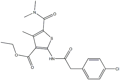 ethyl 2-{[(4-chlorophenyl)acetyl]amino}-5-[(dimethylamino)carbonyl]-4-methyl-3-thiophenecarboxylate Struktur